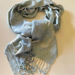 Long scarf/wrap of powder blue with silver highlights. Perfect summer wrap.